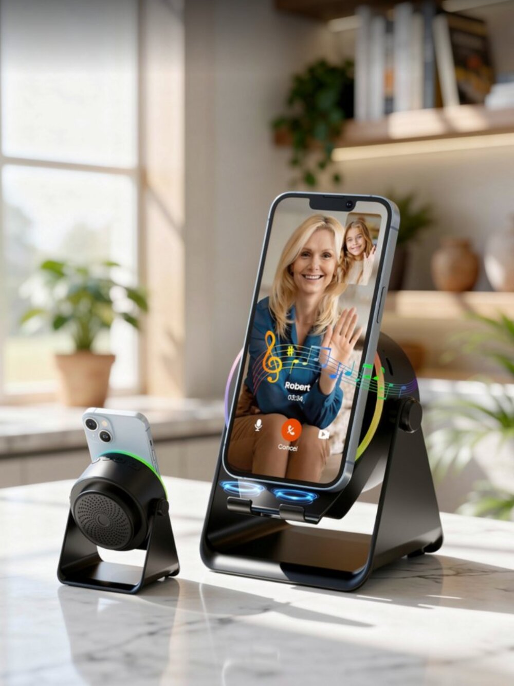 Wireless Induction 4-in-1 Bluetooth Speaker Phone Stand - Black
